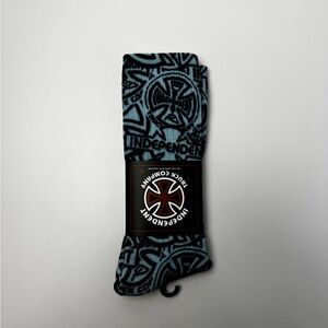Independent Crew Socks Mens Womens Large 9-11 Blue Black All Over Print Logo New